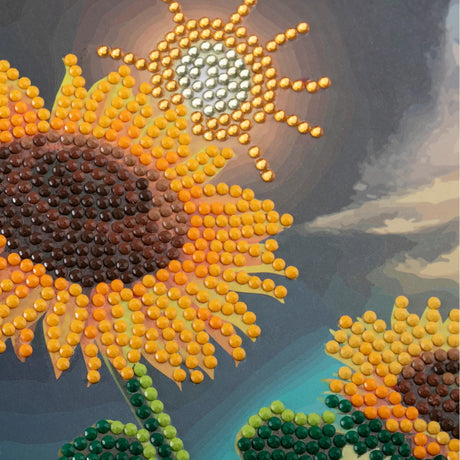 Sunflower made of beads with a scenic background