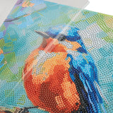 Colorful bird design on a diamond painting canvas
