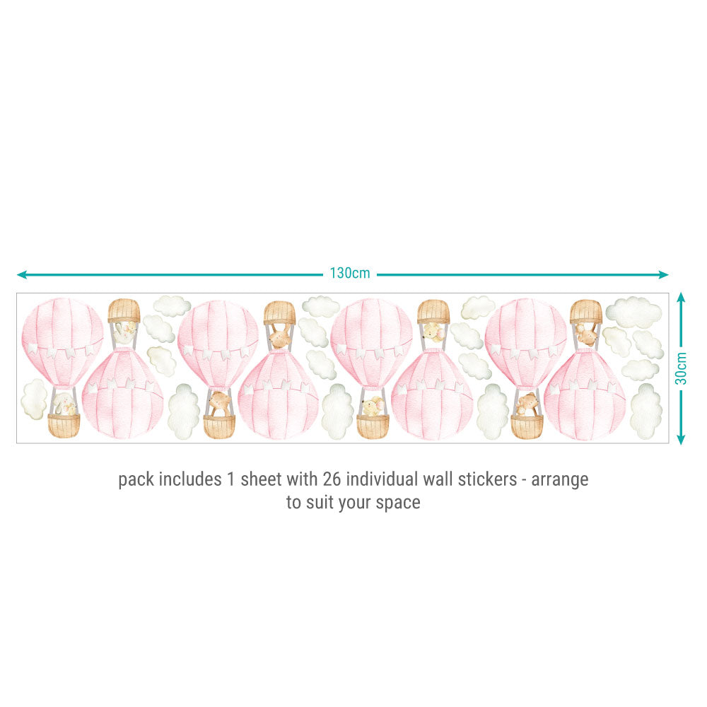 Wall Sticker Pack - Pink Hot Air Balloons (26 Pack)