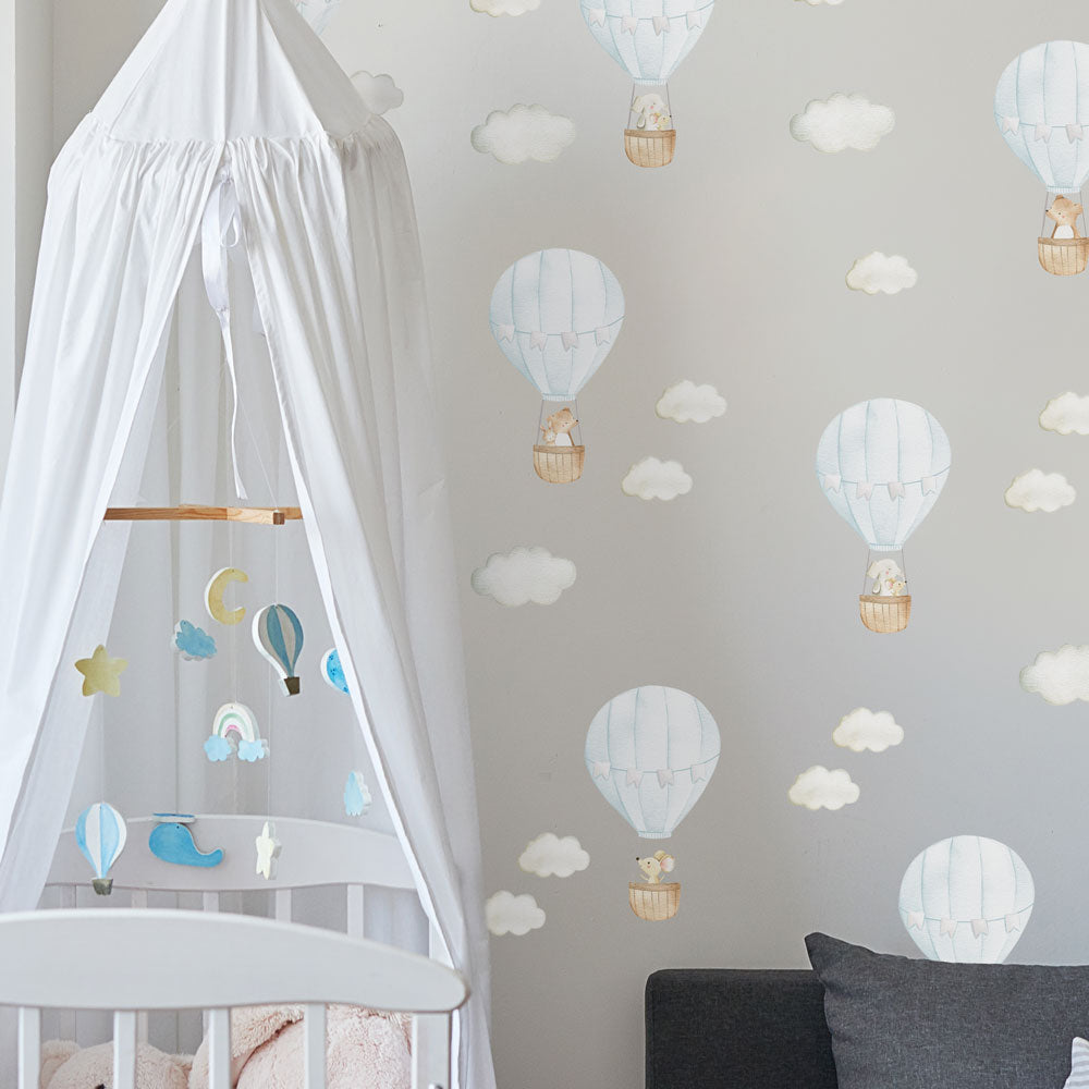 Wall Sticker Pack - Blue Hot Air Balloons 