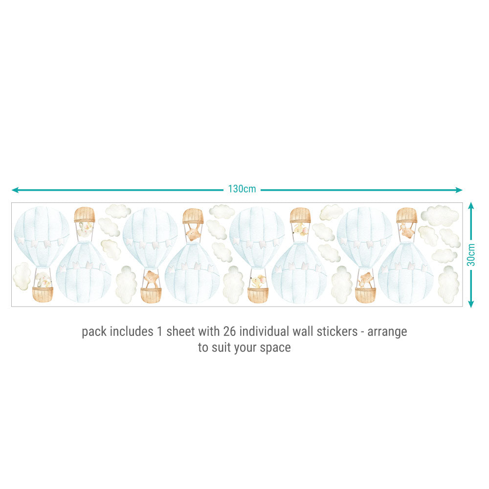 Wall Sticker Pack - Blue Hot Air Balloons 