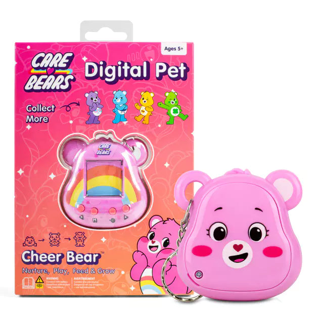 Pink digital pet with Care Bears branding on a white background