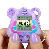 Purple Care Bears-themed digital toy held in a hand with a white background