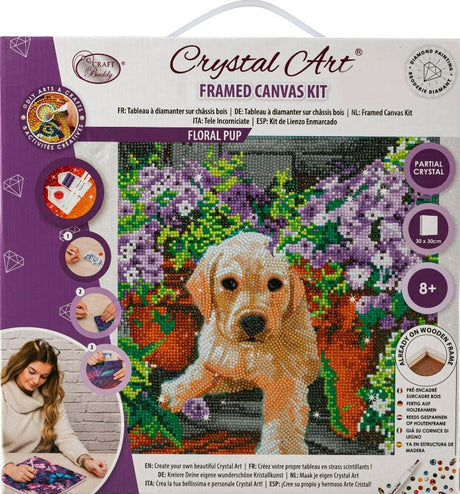 Crystal Art Canvas Kit 30x30cm - Floral Pup