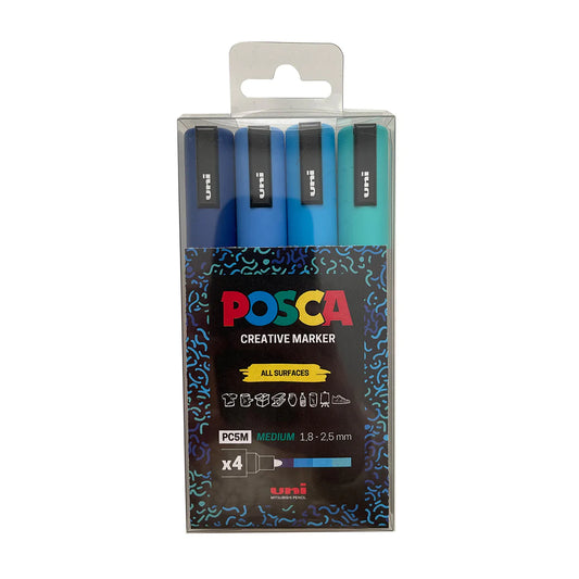 Posca PC-5M Medium Bullet Tip Paint Marker - 4 Pack Blue Mix
