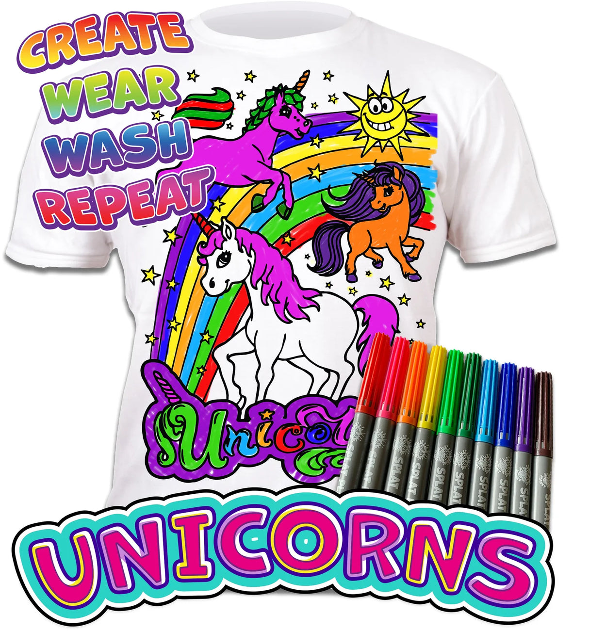Splat Planet PYO T-Shirt: Unicorn Stars (Size 9-11 Years)