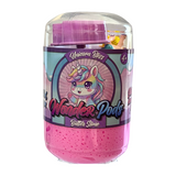 Wonder Pods Butter Stone toy in a clear plastic container with a pink lid and a colorful label featuring a cartoon unicorn.