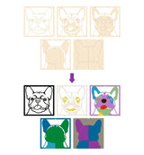 Set of dog-shaped stencils with various designs applied on a white background