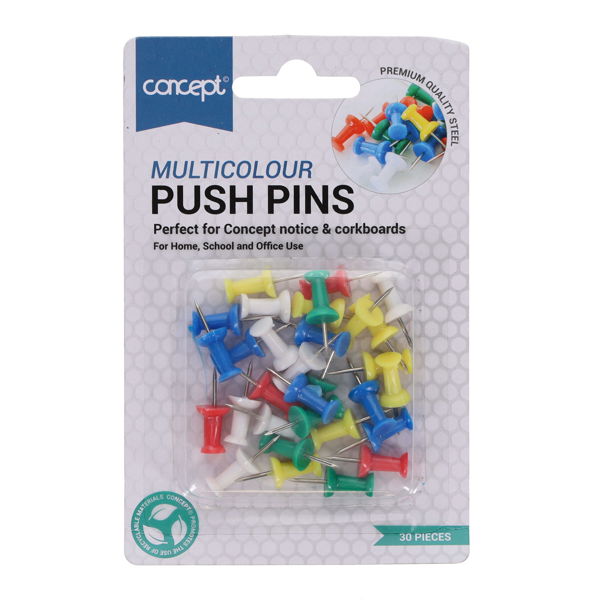 Concept Coloured Push Pins (30 Pack)