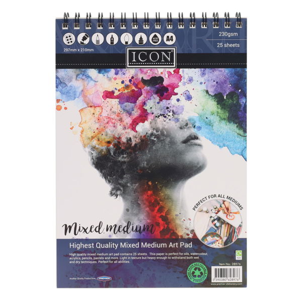 Art pad with colorful design and text on a white background