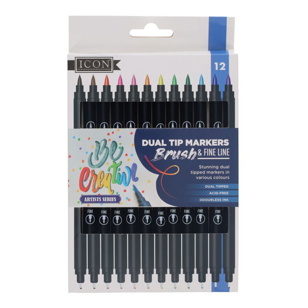 World of Colour Dual Tipped Brush & Fineline Markers (12 Pack)