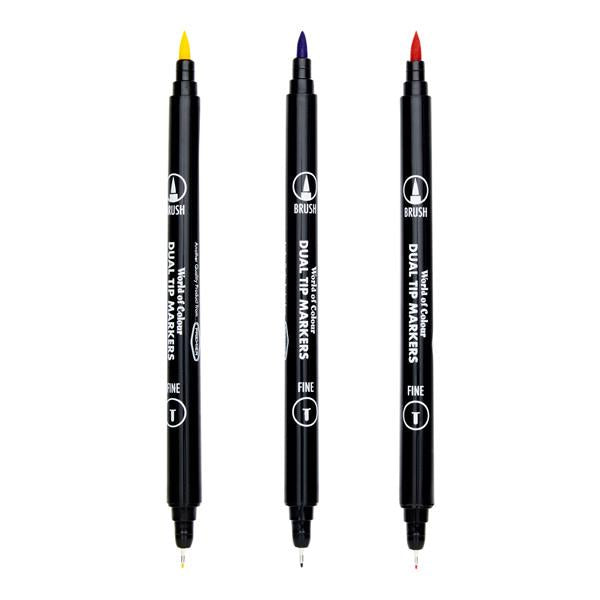 World of Colour Dual Tipped Brush & Fineline Markers (12 Pack)