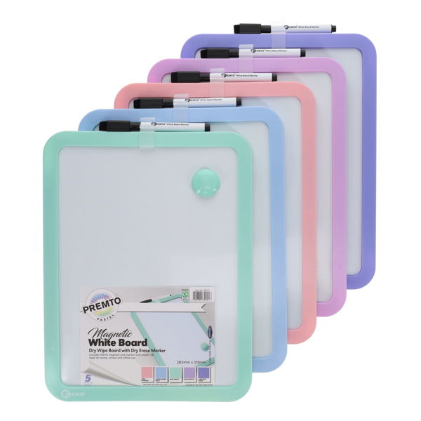 Premto Pastel Magnetic Dry Wipe Whiteboard With Marker (Assortment)