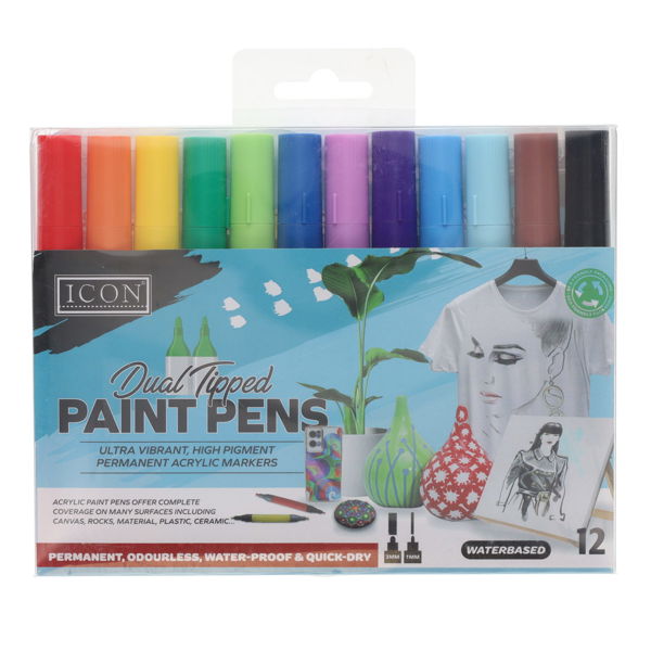 Icon Dual Tipped Acrylic Paint Pens (Pack of 12)