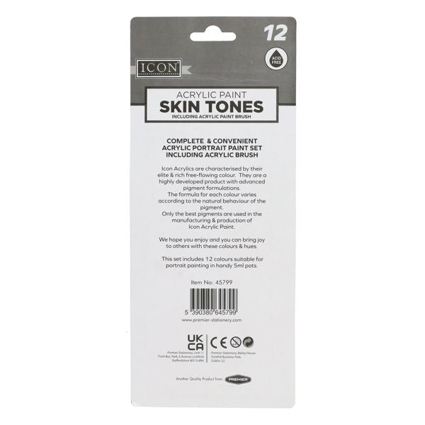 Acrylic Paint Skin Tones & Paint Brush Set (12x5ml)