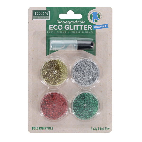 Icon Craft Biodegradable ECO Glitter & 5ml Glue - Bold Colours (4x2g)