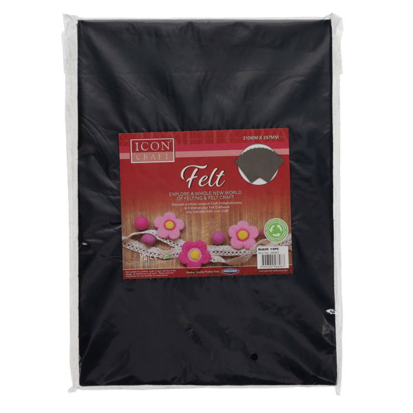 Icon Craft A4 Felt Sheets - Black (10 Pack)