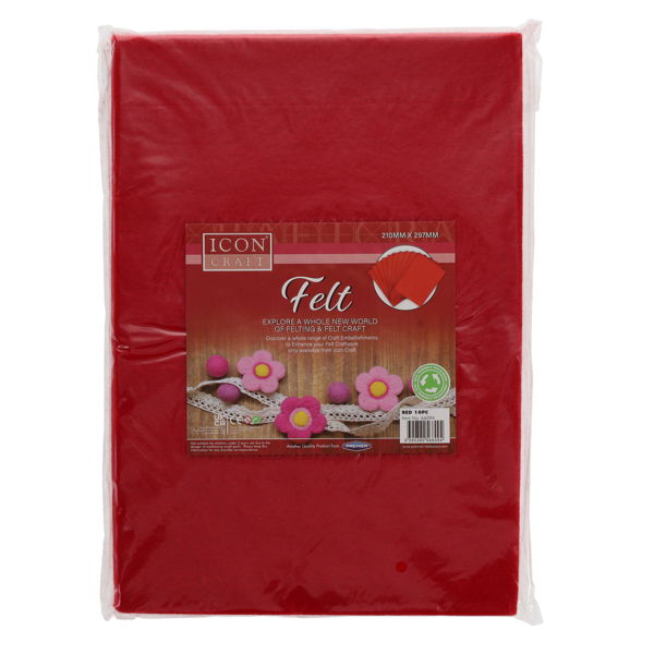 A4 Felt Sheets - Red (Pack of 10)