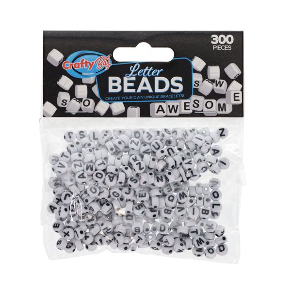 Pack of letter beads with a mix of black and white letters, displayed against a white background.