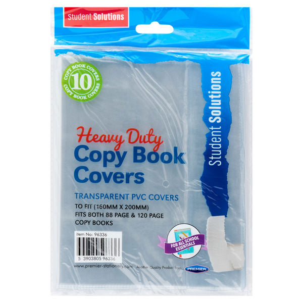 Pack of Student Solutions Heavy Duty Copy Book Covers with clear plastic packaging.