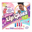 Fab Lab Glitter Lip Gloss kit packaging box featuring a smiling girl, watermelon graphics, and four lip gloss bottles shown on a white background.