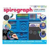 The original Spirograph Classic & Shimmer Mega Activity Set box cover, featuring a white background with a colorful collage of included tools such as drawing wheels, markers, and templates, plus circular callouts for Draw, Craft, and Display.