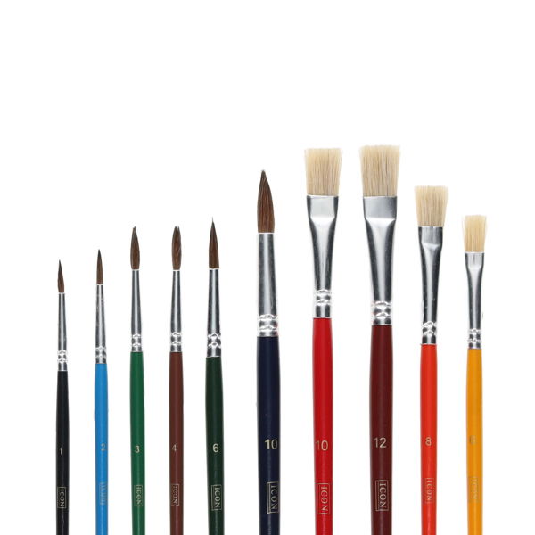 Icon Paint Brushes - Assorted Sizes (10 Pack)