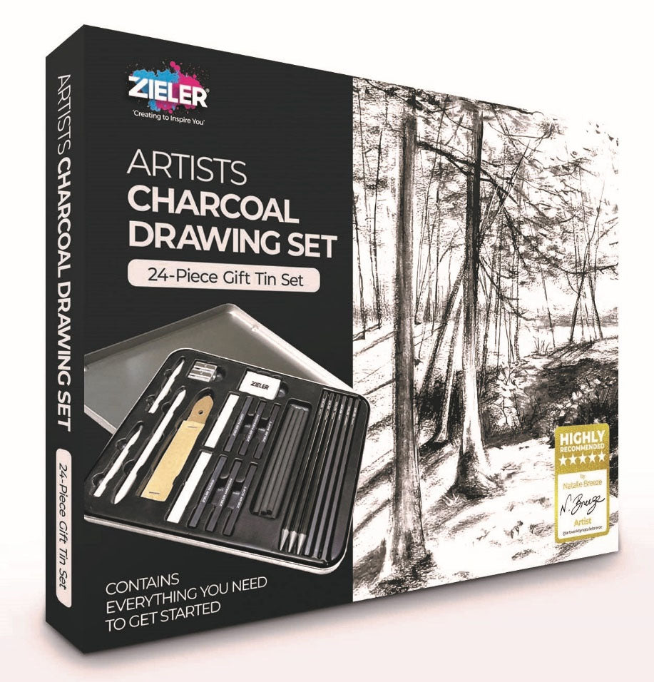 Zieler Artists Charcoal Drawing Tin Set (24 Pieces)