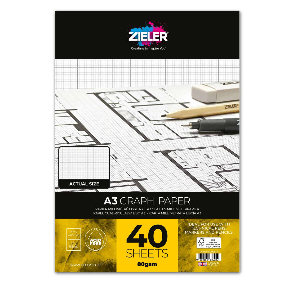Zieler Graph Paper Pad A3 80gsm (40 Sheets)