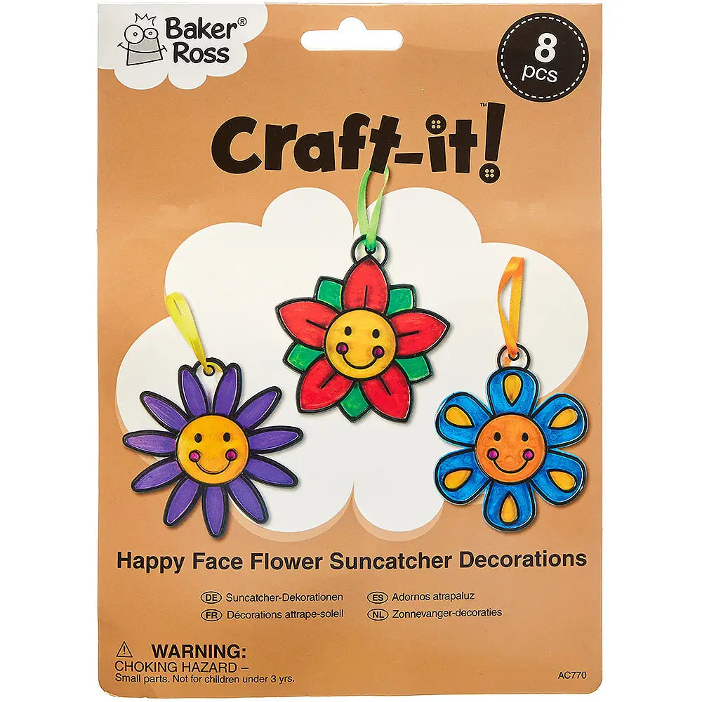 Happy Face Flower Suncatcher Decorations (8 Pack)
