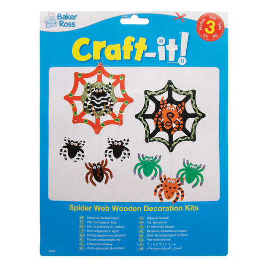 Baker Ross Spider Web Wooden Decoration Kits (Pack of 3)