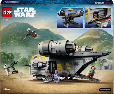 LEGO Star Wars set packaging with model and figures on a desert landscape