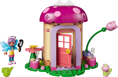 Toy mushroom house with characters on a transparent background