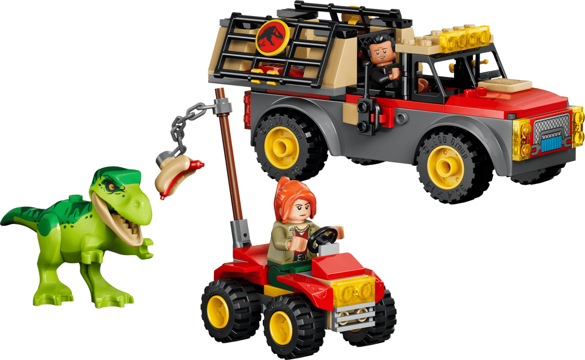 Toy truck and dinosaur with a character on a transparent background