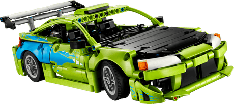 Toy car model with green and black design on a transparent background