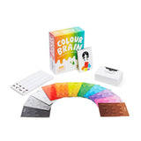 Color Brain game components including cards and box on a white background