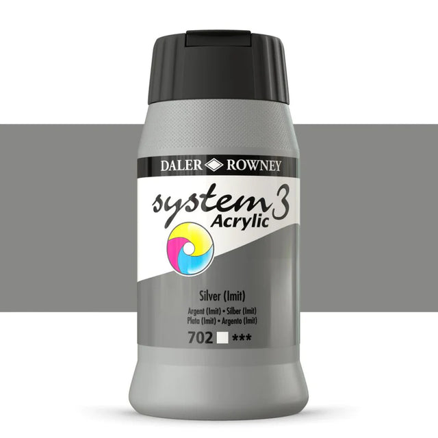 Daler Rowney System3 Silver Imitation 500ml Acrylic Paint Tube