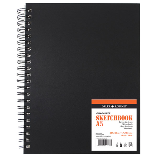 Graduate Premium Black Spiral Sketchbook A5 160g 30sheets
