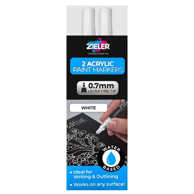 Zieler Extra Fine Acrylic Paint Pens - White (2 Pack)