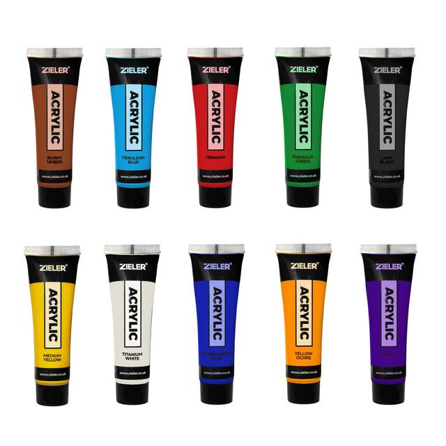 Zieler Premium Acrylic Paints - Set of 10 Essential Colours (38ml)