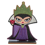 Decorative figure of a character with a green crown and purple robe on a white background