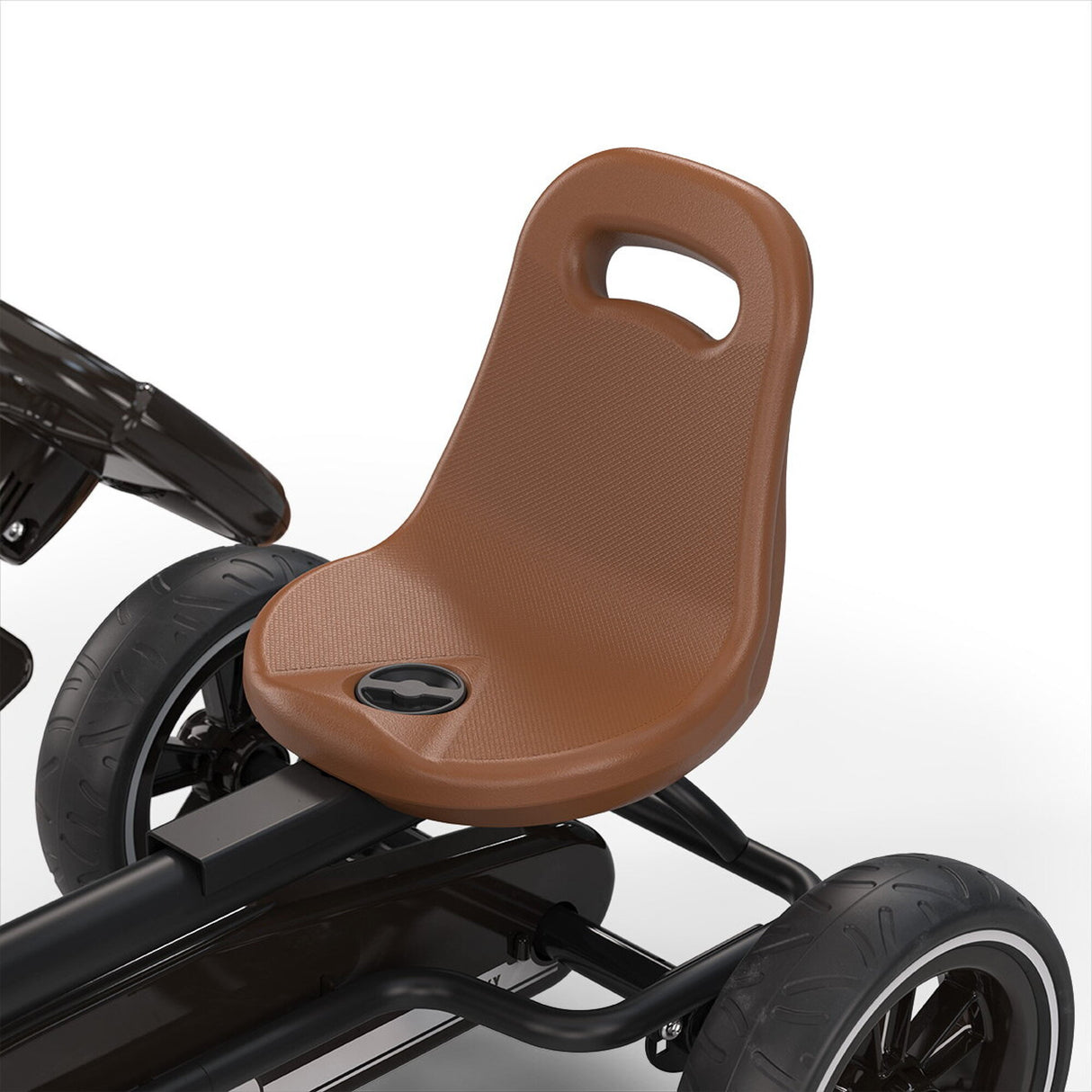 Brown seat on a black cart with a white background