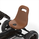 Brown seat on a black cart with a white background