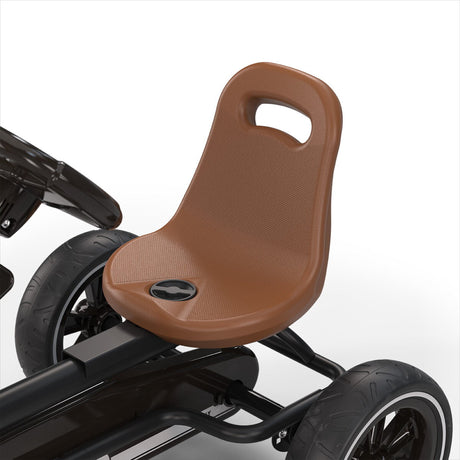 Brown seat on a black cart with a white background