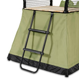 Green platform safety net with ladder on a white background