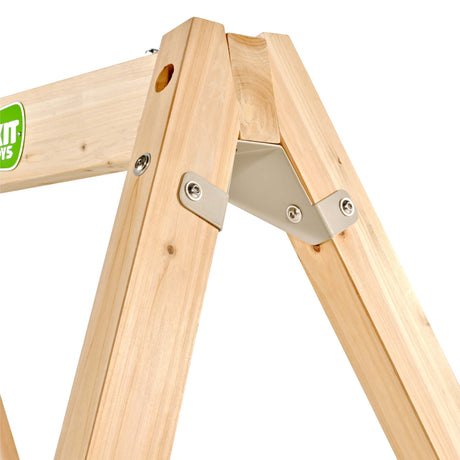 Wooden wing frame with metal bracket on a white background