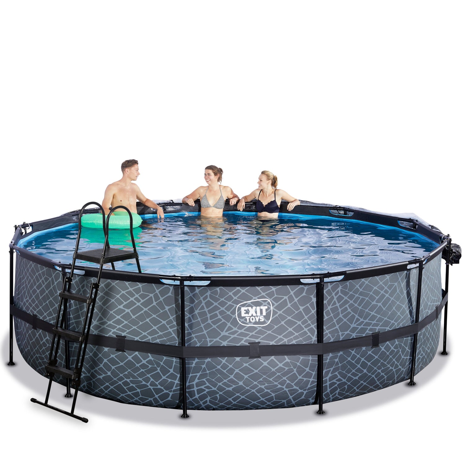 EXIT Stone Round Frame Pool - 488x122cm (Filter & Heat Pump)