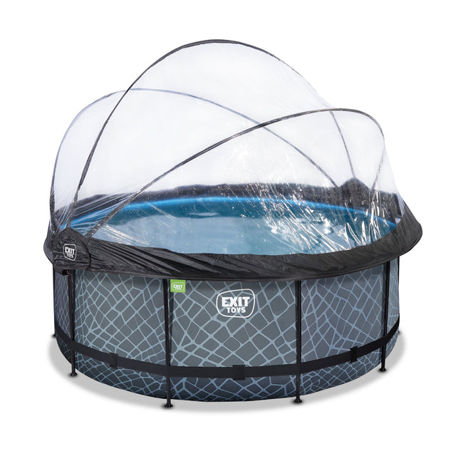 EXIT Stone Round Frame Pool - 360x122cm (12v Sand Filter)