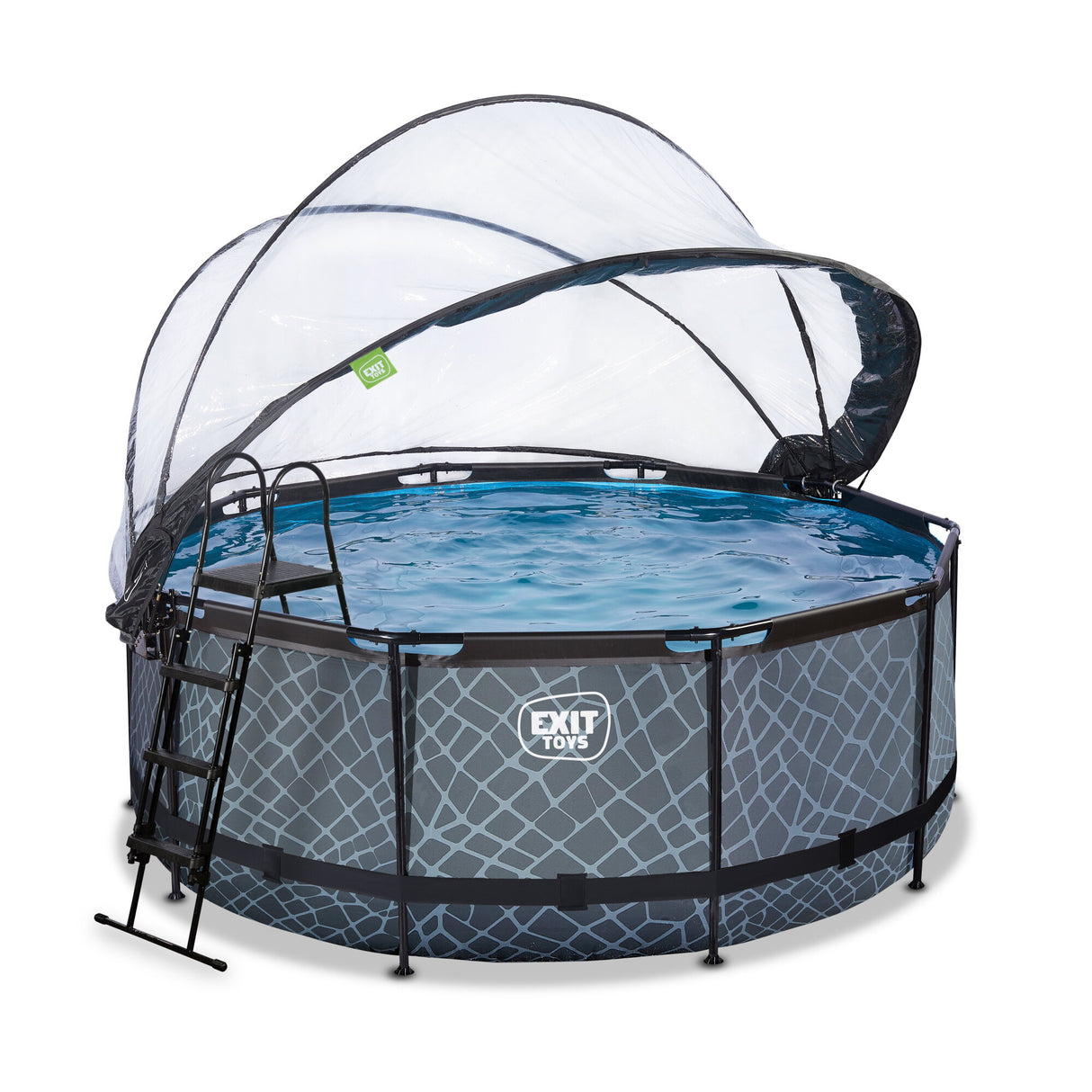 EXIT Stone Round Frame Pool - 360x122cm (12v Sand Filter)