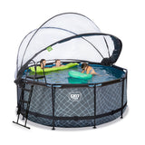 EXIT Stone Round Frame Pool - 360x122cm (12v Sand Filter)